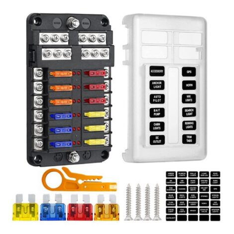 12 Way Blade Fuse 12V 32V Car Boat Box Holder with Power Panel