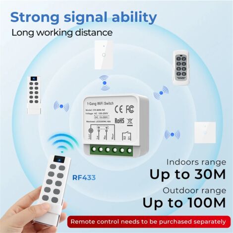 Remote Rf433 Relay Tuya WiFi RF433 Smart Switch Module with Remote Control Home Automation ...