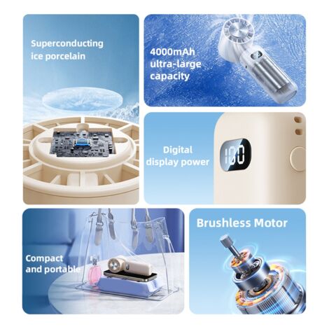 Ice Compress Mini Fan Cooling Handheld Folding Digital Display Mute Desktop Neck Fan,A