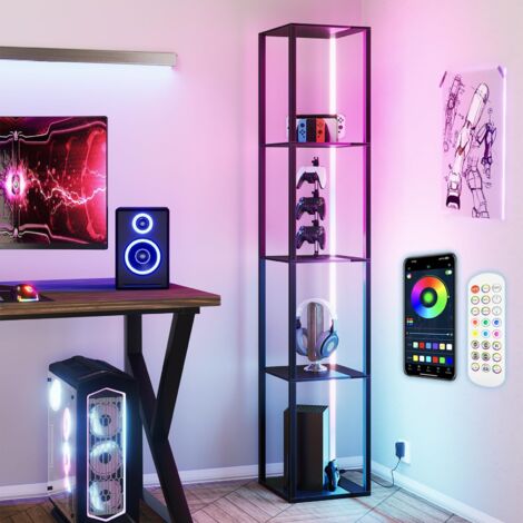 Led Remote Shelf Smart RGB Floor Lamp with Shelves - 162CM Tall, LED Corner Display ...