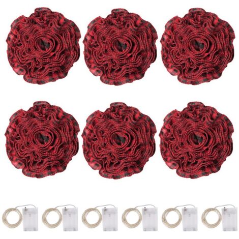 6 Rolls LED Rustic Christmas Tree Garland Ribbon Craft Black&Red