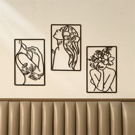 3 Pieces Metal Minimalist Woman Wall Art Line Drawing Decor