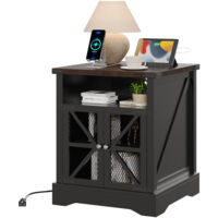 Bedside Table Farmhouse, Side Table Living Room with Charging Station & Adjustable Shelf, Smart Nightstand Organizer for Bedroom Living Room Office Use