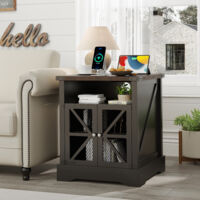 Bedside Table Farmhouse, Side Table Living Room with Charging Station & Adjustable Shelf, Smart Nightstand Organizer for Bedroom Living Room Office Use