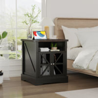 Bedside Table Farmhouse, Side Table Living Room with Charging Station & Adjustable Shelf, Smart Nightstand Organizer for Bedroom Living Room Office Use