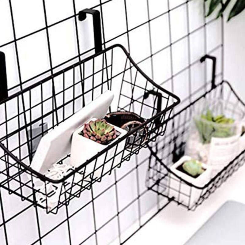 2er-Set Schwarze Hängekörbe Mit Hakengitter – Für Schranktür, Geländer Oder Wand (25x10x10 Cm) – Ideal Zur Aufbewahrung Ohne Bohren