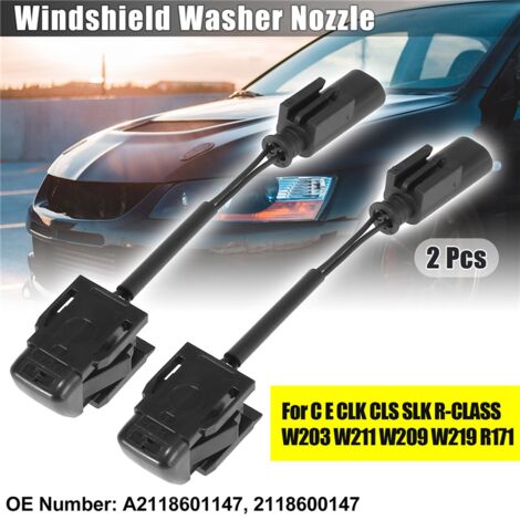Coppia Ugelli Spruzzatori Per Parabrezza A2118601147 – Ricambio Per Mercedes Classe C W203, E W211, CLK W209, W219 – Anteriori, Colore Nero