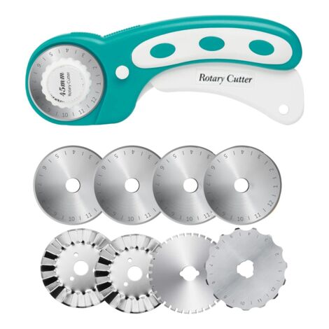 45 Mm Rollschneider Für Stoff Mit 8 Verschiedenen Klingen – Inkl. Gerade, Zacken & Häkelkante Für Quilten, Nähen & Basteln