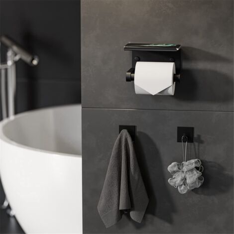 StackTastic Toilettenpapierhalter Mit Praktischer Telefonablage – Schwarz, Platzsparend & Stylisch
