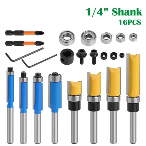 10PCS Router Bits, Including 4 Flush Trim Bits 1/4 Shank, Pattern With 2 Impact Et 87393305