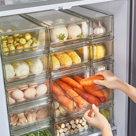 Schublade Khlschrank Aufbewahrungsbox Klar Lebensmittelbehlter Obst  Gemse Fleisch Gefrierschrank Khlschrank Stapelbar Kche Organizer L