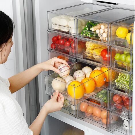 6-teiliges Kühlschrank Aufbewahrungsset – Transparente Körbe Mit Griff, Lebensmittelecht, 2x Klein, 2x Mittel, 2x Groß, Für Obst, Gemüse & Gefrierfach