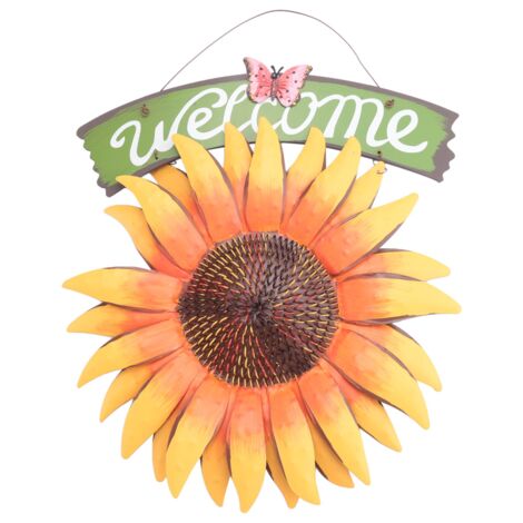 Garten Willkommensschild Aus Metall – Sonnenblumen-Design, Handbemalt, 41 X 32 Cm, Für Haustür & Garten