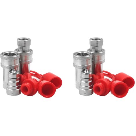Hydraulik-Schnellkupplung NPT Flach 1/4", 3/8", 1/2" – 2er Set Mit Staubkappen, Carbonstahl Verzinkt