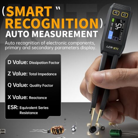 LCR-ST1 Digital Bridge Meter, Mini Smart SMD-Tester, LCR Meter Pinzette, Intelligente Pinzetta Capacitanza Induttanza Continuità Diodo Tester