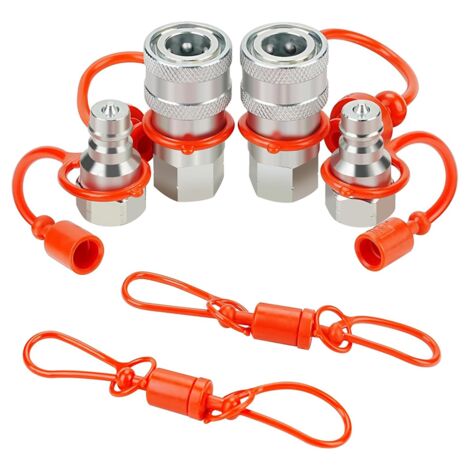 1/4 Zoll Hydraulik-Schnellkupplung – Flach, Kohlenstoffstahl, 5076 Psi, Rote Staubkappe, Für Kompaktlader & Co.