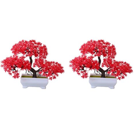 Stck Knstliche Pflanze Bonsai Kunststoff Kleiner Baum Topf Geflschte  Blume Topf Ornamente fr Zuhause Zimmer Tisch, Rot