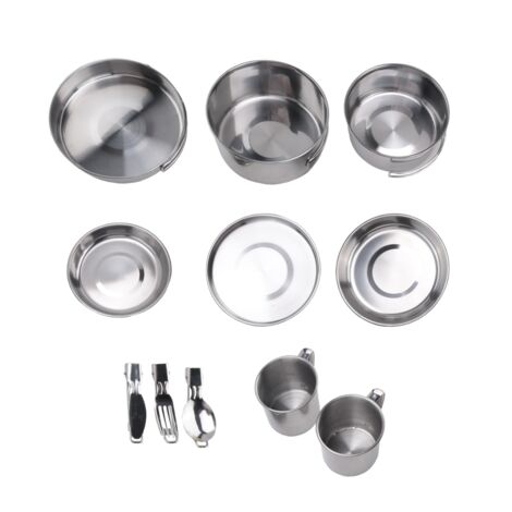 Camping-Kochgeschirr-Set – Aluminium-Töpfe & Pfannen, Edelstahl-Besteck, Inkl. Tragetasche, Leicht & Spülmaschinenfest