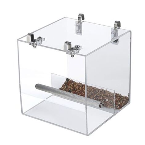 Automatischer Vogelfutterspender Aus Acryl – Für Käfige, Sauber & Durcheinanderfrei, Größe 21x21x20,3 Cm