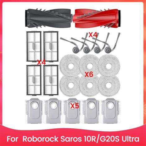Kit di Accessori per Roborock Saros 10R/G20S Ultra Aspirapolvere, Ricambio Parti con 2 Doppie Spazzole Principali, 6 Panni Mocio, 6 Filtri, 6 Spazzole Laterali, 1 Spazzola Pulizia, 1 Cacciavite