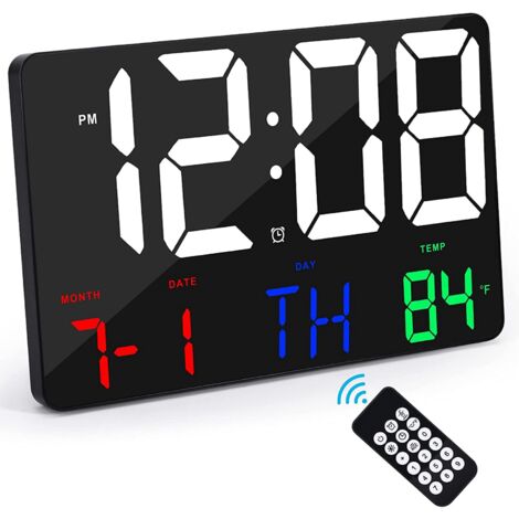 LED Digitale Wanduhr Mit Großem Display – Zeigt Datum, Temperatur, Wochentag, Automatische Helligkeit, 48x19 Cm