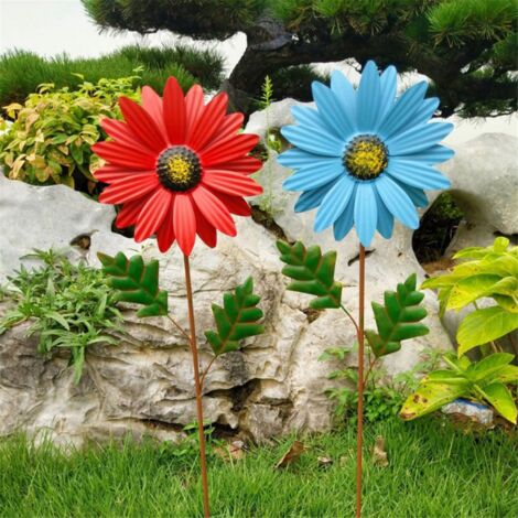 Gartendeko 5 Metallblumen – Gänseblümchen 32 Cm, Wetterfest, Mit Stecker – Für Beete, Rasen & Wege