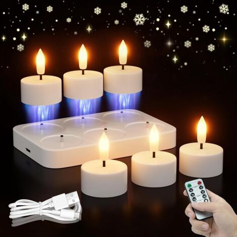 WinsTime Flammenlose LED-Teelichter Mit Ladestation – 6er Pack, Fernbedienung, Timer (2/4/6/8 H), Für Deko & Wellness