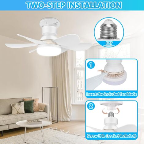 ODIPIE Ventilatore da soffitto, Ventilatore da soffitto silenzioso, Lampada da soffitto 40W con attacco E27, 6 pale, 3 velocità, Silenzioso, per soggiorno, camera da letto, cameretta (52 cm)