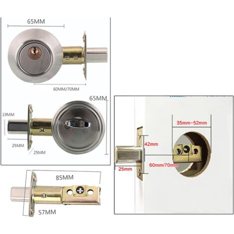 interior lock Tubular mortise lock 2 entries, Brass + Stainless steel, three keys