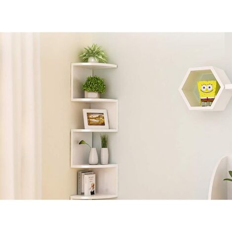 Wall Mounted Corner Shelves, 5 Tier Classic Radial Corner Wall Shelf for Bookcase Shelf Storage (Color : White)
