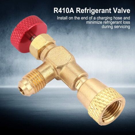 Flow Control Valve, R410A Refrigerant Charging Valve 1/4'' - 5/16'' Brass Adapter Flow Regulator Ball Valve for Refrigerant Charging Hose