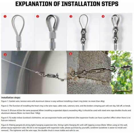 30m Stainless Steel Hanging Rope Kit, 2mm Coated Stainless Steel Cable with Turnbuckle and Hooks, for Light Hanging, Climbing Plant, Clothesline, Pergola Curtain, Railing.