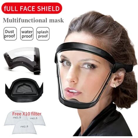 2pcs Masque facial transparent Bouclier intégral Lunettes de sécurité Masque de protection des yeux Coupe-vent Anti-poussière Casque intégral anti-éclaboussures