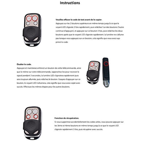 Set of 3 universal remote controls, with fixed code, with frequency of 433.92 MHz, for automatic gates
