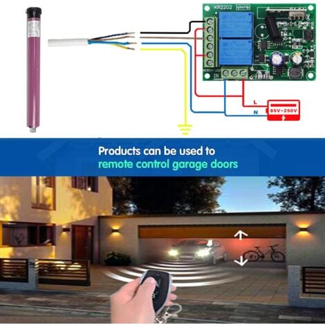 220V AC 2 Channel Wireless Remote Control Switch, RF Receiver 433mhz Relay Module with Transmitter ON/OFF for Garage Door, Light, Home Use