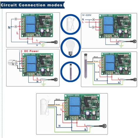 220V AC 2 Channel Wireless Remote Control Switch, RF Receiver 433mhz Relay Module with Transmitter ON/OFF for Garage Door, Light, Home Use