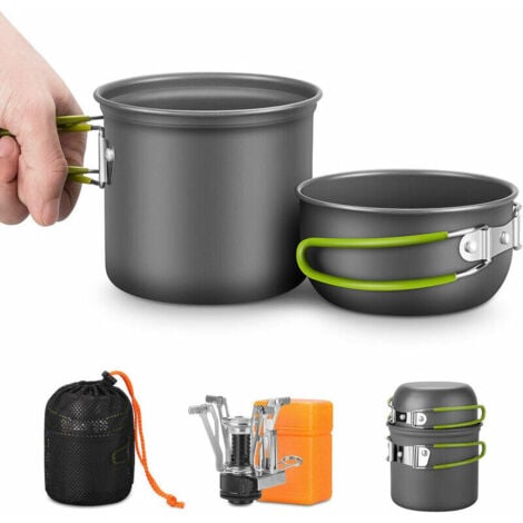 Camping Cookware Kit, Camping Cookware Set with Mini Gas Stove Ultralight Aluminum Camping Frying Pan for 1-2 Person Fishing/Survival/Hiking/Outdoor/Picnic