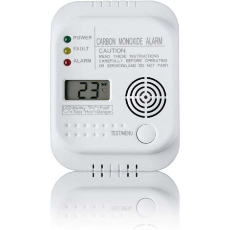 Carbon monoxide detector, battery-operated, gas detector with display and temperature indicator