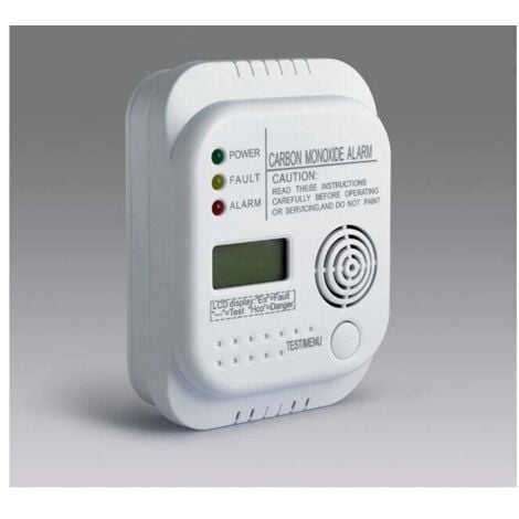 Carbon monoxide detector, battery-operated, gas detector with display and temperature indicator