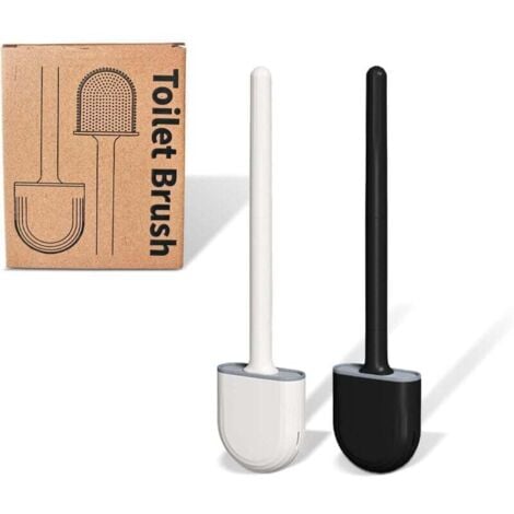 Silicone Flat Toilet Brush, 2-Pack Toilet Brush and Holder, Hanging Toilet Brush, Quick-Drying Bathroom Cleaning Brush Set