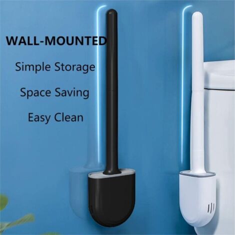 Silicone Flat Toilet Brush, 2-Pack Toilet Brush and Holder, Hanging Toilet Brush, Quick-Drying Bathroom Cleaning Brush Set