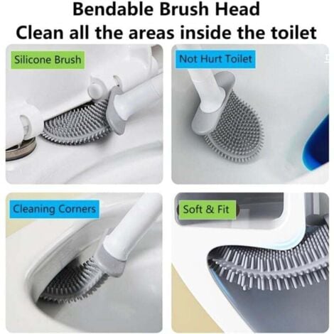 Silicone Flat Toilet Brush, 2-Pack Toilet Brush and Holder, Hanging Toilet Brush, Quick-Drying Bathroom Cleaning Brush Set