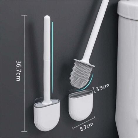 Silicone Flat Toilet Brush, 2-Pack Toilet Brush and Holder, Hanging Toilet Brush, Quick-Drying Bathroom Cleaning Brush Set