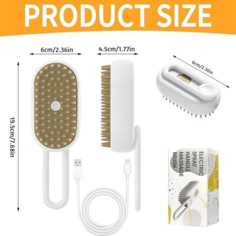 Steam Brush for Dogs and Cats, 3-in-1 Spray Massage Comb for Long/Short Hair Cats, Dog Brush, Cat Steam Brush, Ideal for Massage, Grooming (A)