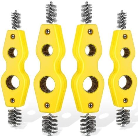 Copper Pipe Cleaning Brush, Set of 4, 4-in-1 Copper Pipe Brush, Cleans Inside and Outside, Thread Cleaner, Plumber's Brush, Cleaning Tool for Plumbing, Soldering, Brazing (Yellow)