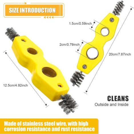 Copper Pipe Cleaning Brush, Set of 4, 4-in-1 Copper Pipe Brush, Cleans Inside and Outside, Thread Cleaner, Plumber's Brush, Cleaning Tool for Plumbing, Soldering, Brazing (Yellow)