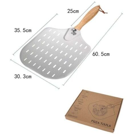Perforated pizza peel, stainless steel pizza peel, 36 x 31 cm, pizza peel with removable handle, durable and lightweight