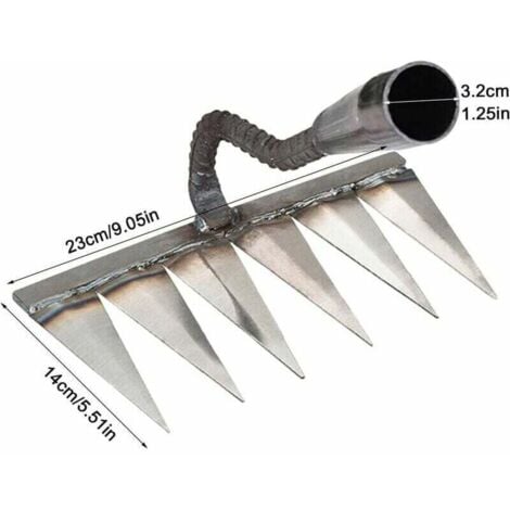 Weed rake, garden rake with 6 teeth, leaf rake, carbon steel rake, lawn rake, reed rake, robust broom rake, for weeding, loosening, sowing