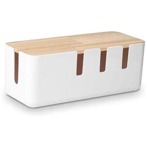 Cable storage box 30.5 x 12.5 x 11.5 cm, wooden lid, cable organizer for desk, TV, computer, USB hub system for hiding power strips
