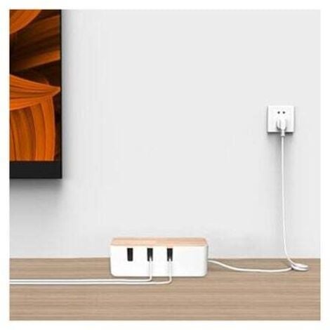 Cable storage box 30.5 x 12.5 x 11.5 cm, wooden lid, cable organizer for desk, TV, computer, USB hub system for hiding power strips